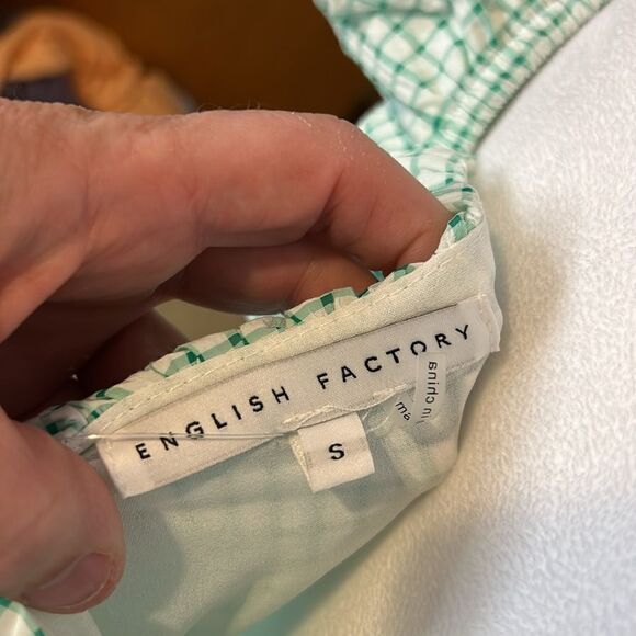 English Factory green and white checkered mini tiered dress NEW size S - Picture 7 of 8